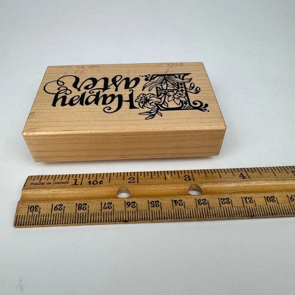 Vtg 1994 PSX Happy Easter Rubber Stamp Cursive Craft Floral Calligraphy USA Made